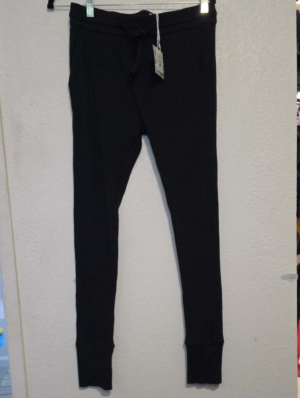 kate quinn Black Ribbed Lounge Pants with Drawstring